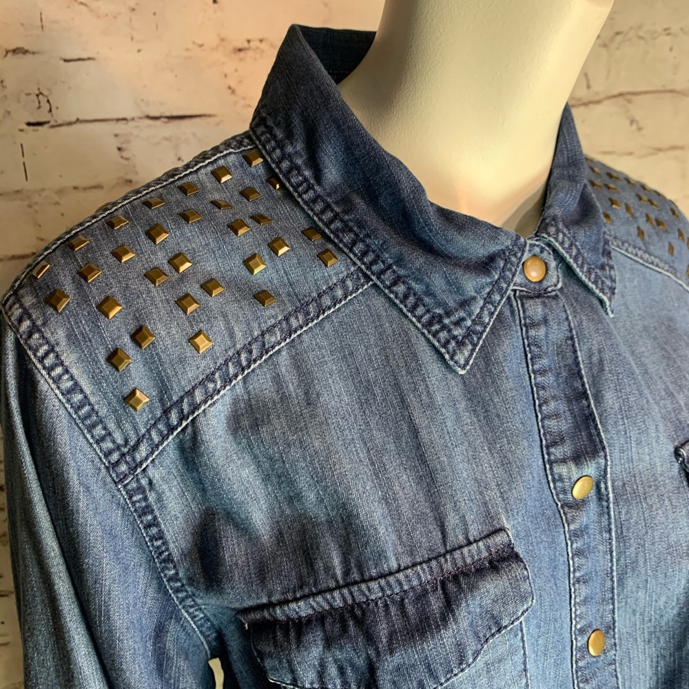 INC 16W Studded Denim Button Down Shirt